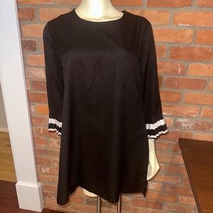 HA 7DNO Black Long-sleeve Black Mini Dress with White Trim Cuffs ~ Unique